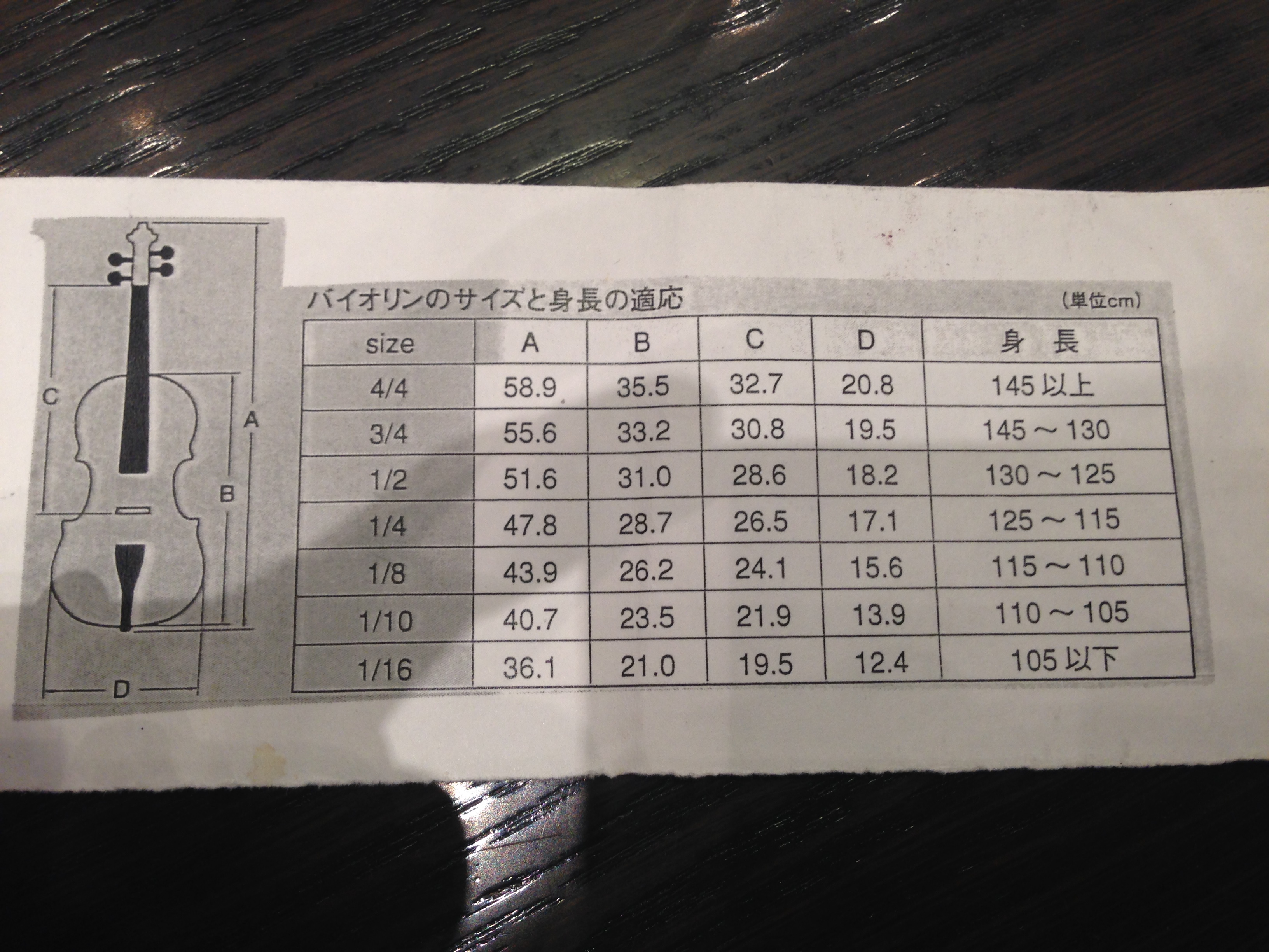 分数バイオリン　16分の1サイズ